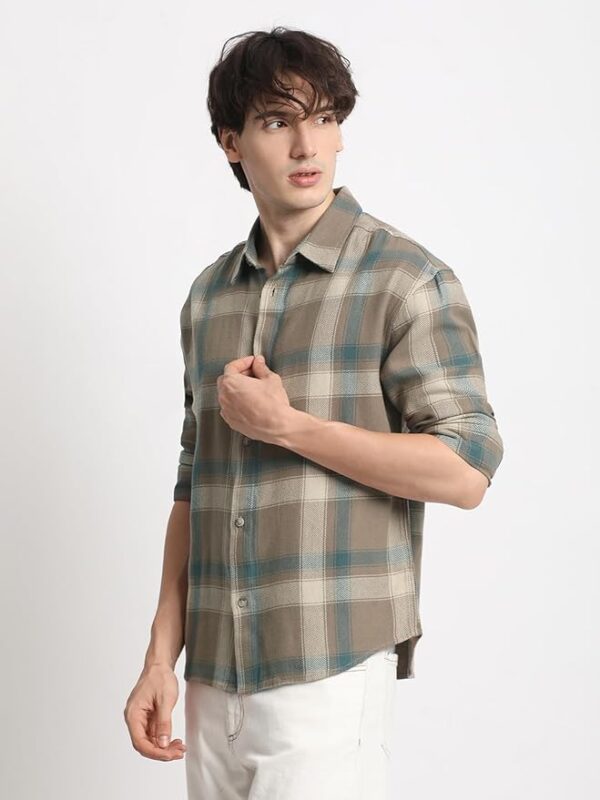 THE BEAR HOUSE Men's Brown Checked Relaxed - Image 3