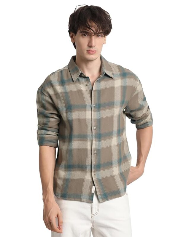 THE BEAR HOUSE Men's Brown Checked Relaxed
